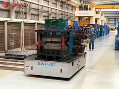 বৈদ্যুতিক 12 টন মোল্ড ট্রান্সফার কার্ট, ট্র্যাকলেস ব্যাটারি চালিত হ্যান্ডিং ট্রলি